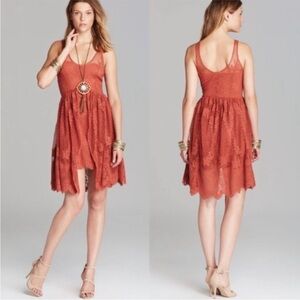 Free People Kristal Lace Salinas Foil Print Dress Sz 2